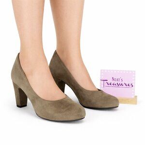 Cordani Italy Earthy Olive-Brown Suede Slip On Cover Block Pump Shoe Sz 38 US 8